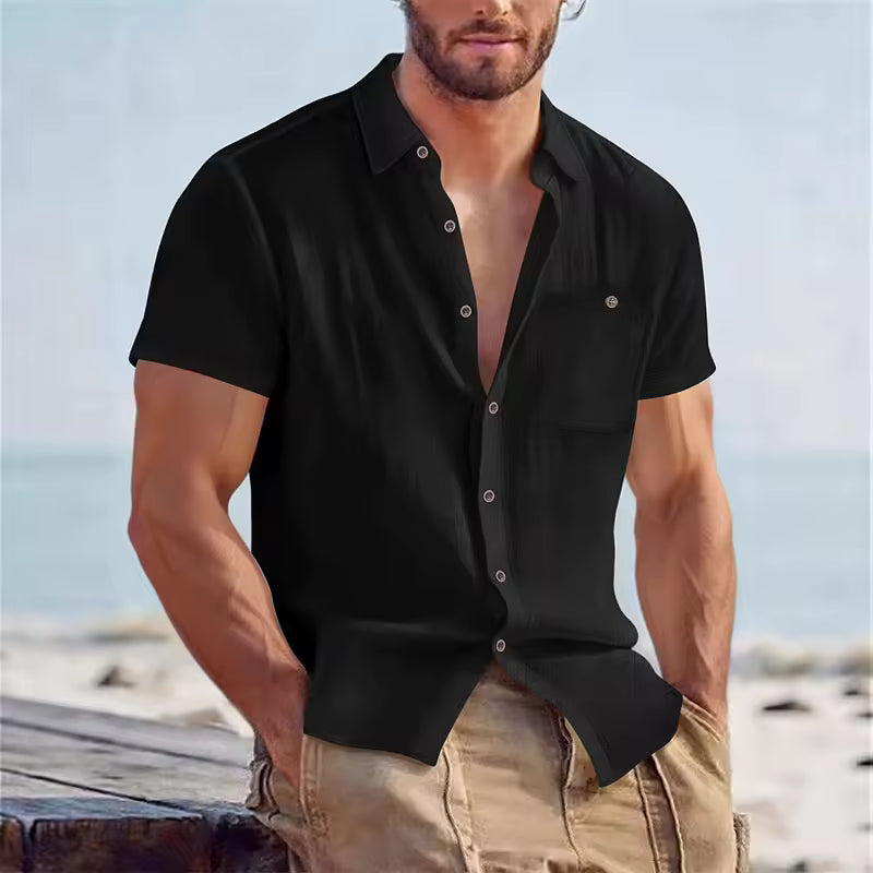 Men's Linen Blend Short Sleeve Button-Down Shirt