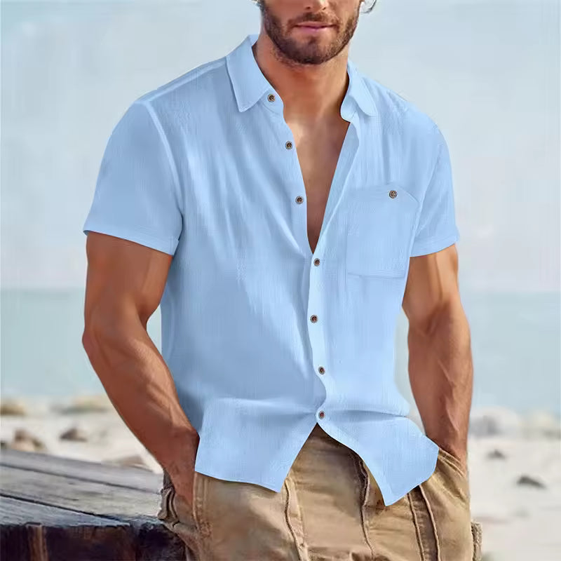 Men's Linen Blend Short Sleeve Button-Down Shirt