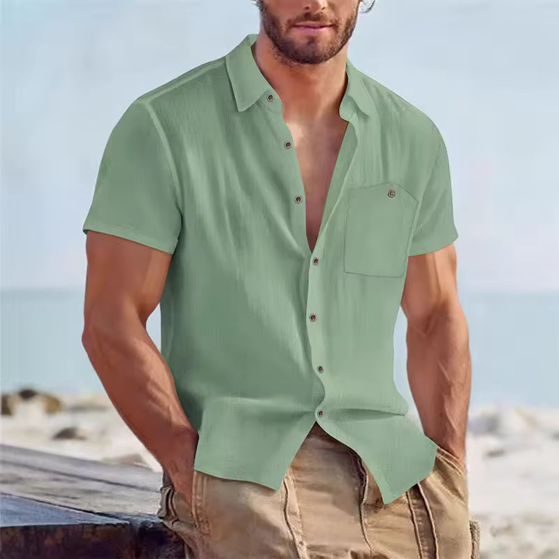 Men's Linen Blend Short Sleeve Button-Down Shirt