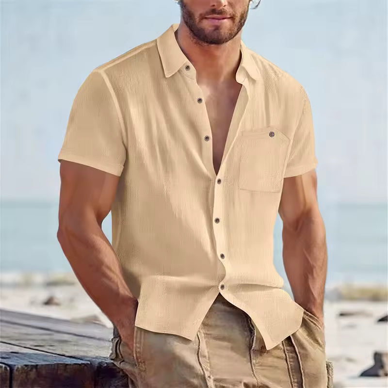 Men's Linen Blend Short Sleeve Button-Down Shirt
