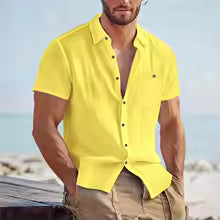 Men's Linen Blend Short Sleeve Button-Down Shirt