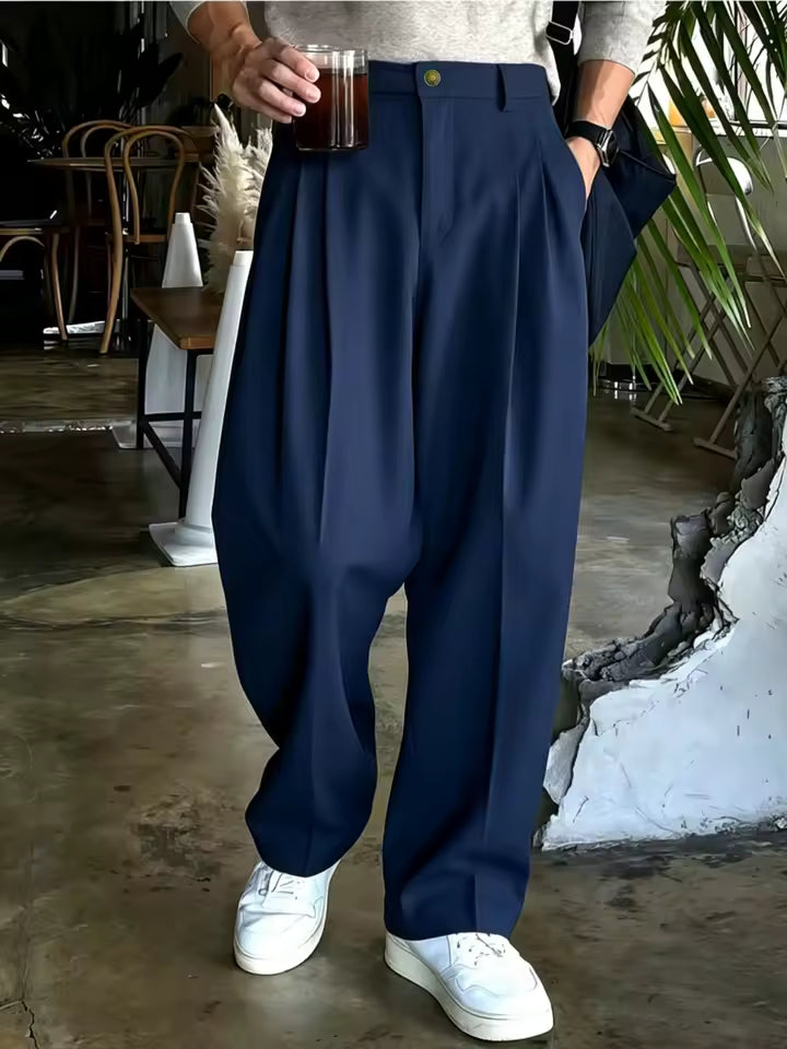 Men's Double Pleated Wide Leg Suit Pants – Korean Style Business & Casual Trousers