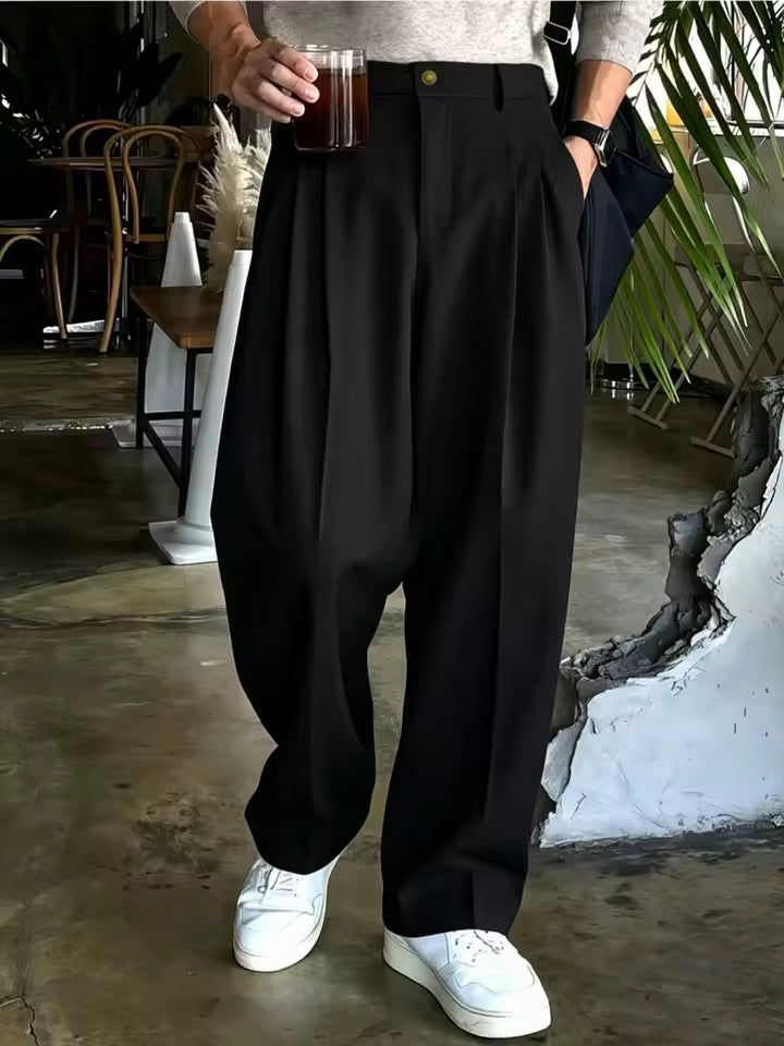 Men's Double Pleated Wide Leg Suit Pants – Korean Style Business & Casual Trousers