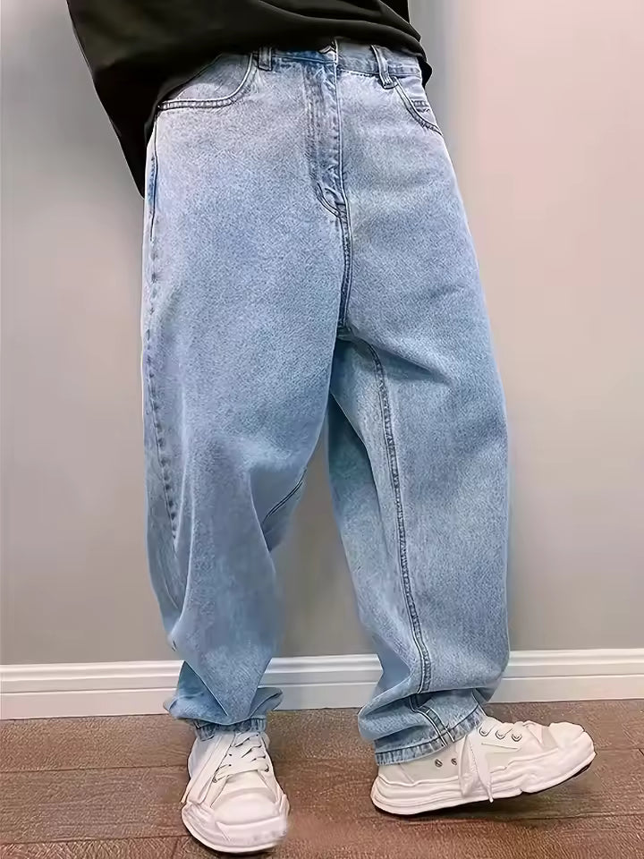 Casual Oversized Baggy Jeans for Men – Light Blue Wide Leg Denim Pants