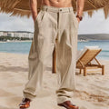 Men's Lightweight Linen Blend Striped Casual Pants – Straight Fit Zip Trousers