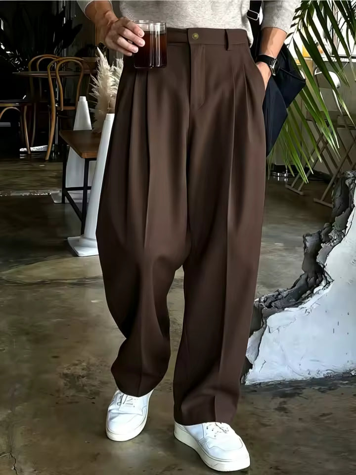 Men's Double Pleated Wide Leg Suit Pants – Korean Style Business & Casual Trousers