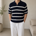 Summer Loose Fit Striped Knit Polo Shirt